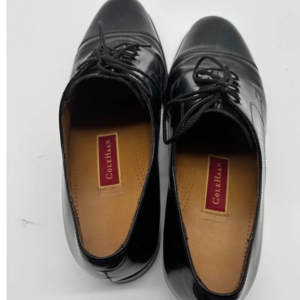 Cole Haan Mens Black Leather Cap Toe Derby Dress Shoes 13 D